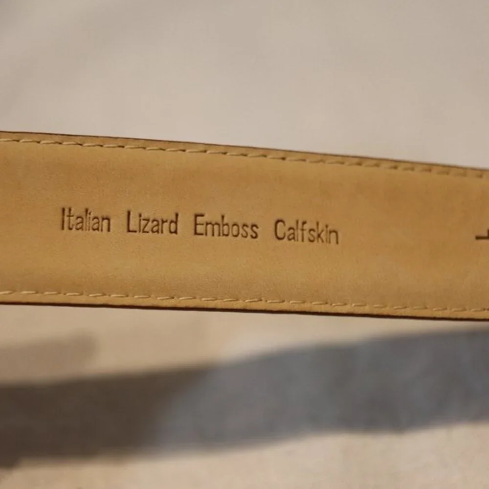Arden Leather Lizard Embossed Calfskin Belt Brown, Silver hardware size Large